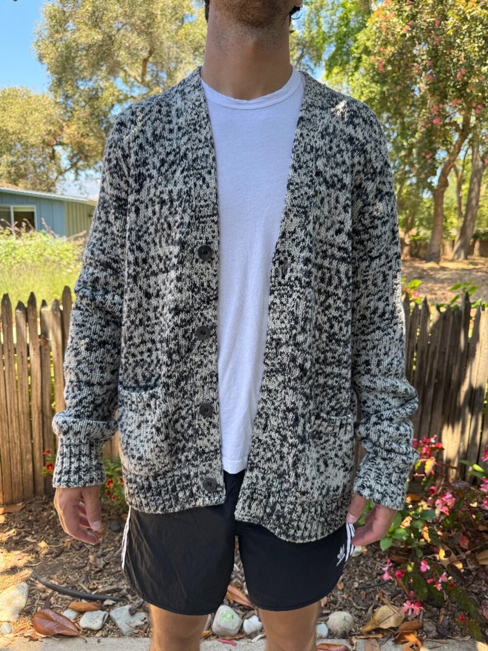 Corridor New York Black White Marled Knit Cardigan Sweater Men’s L